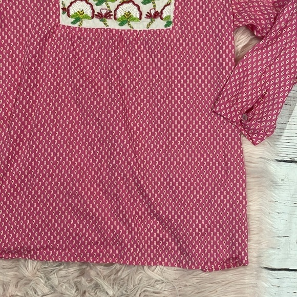 Delfina Tunic Pink Geometric Beaded Floral Resort Top - Picture 7 of 8